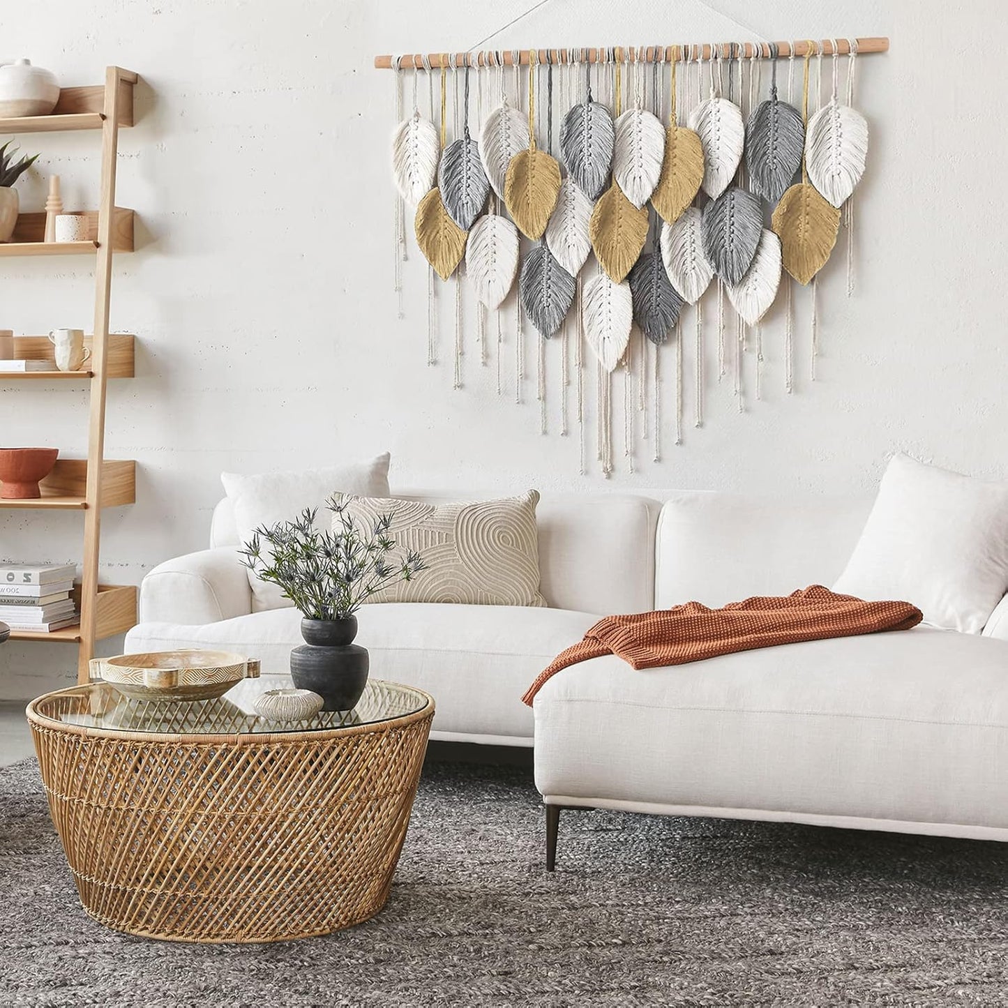 LOMOHOO Macrame Wall Hanging Boho Beige Leaves Tapestry Bohemian Handmade Woven Wall Art Decoration for Bedroom Living Room Apartment Dorm Gallery Perfect Handmade Gift Ideas