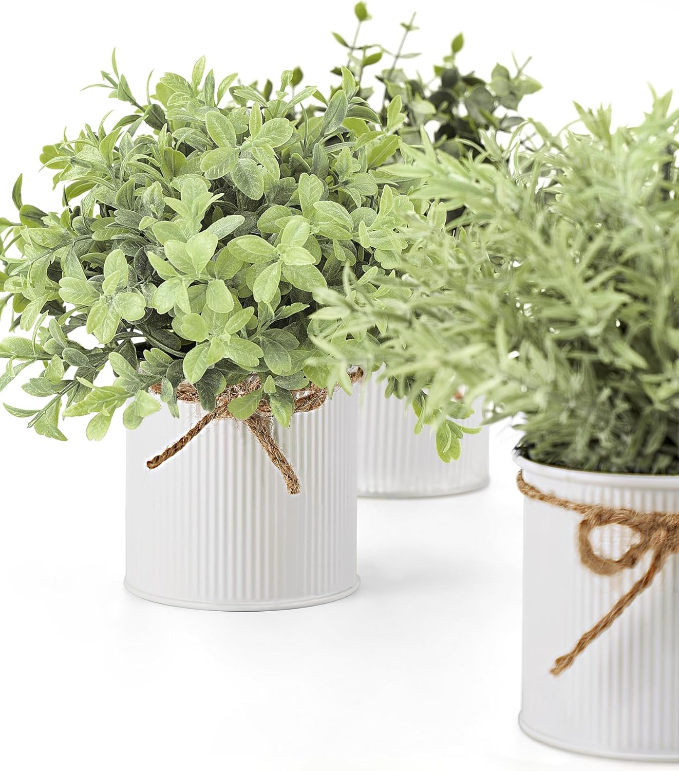 Mkono 3 Pack Small Fake Plants in Black Galvanized Metal Pots Artificial Eucalyptus Plants for Christmas Decorations Shelf Desk Home Farmhouse Room Coffee Table Bathroom Decor