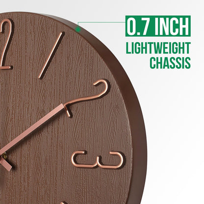 Wall Clock 12 Inch Silent Non-Ticking Imitation Wood Indoor Clock Round White Decor Clock Modern 3D Figures Quartz Wall Clocks for Home, Hotel, Office, School, Bedroom, Living Room, Kitchen