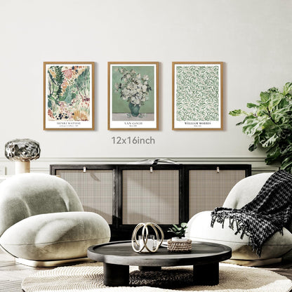CAZLOUC White Wildflowers Wall Art Set of 3, Neutral Meadow Landscape Wall Decor, Minimalist Mountain Canvas Prints, Beige Rustic Field Paintings for Living Room Bedroom Wood Framed 12x16 Inch