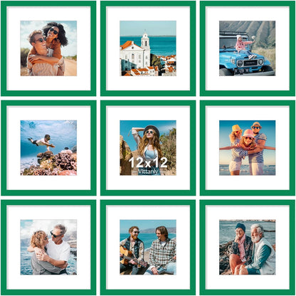 Vittanly 8x10 Picture Frames Set of 9, Shatter Resistant Plexiglass, Display 5x7 Pictures with Mat or 8x10 without Mat, Photo Frames for Wall or Tabletop, Engineered Wood, Black - Colors B