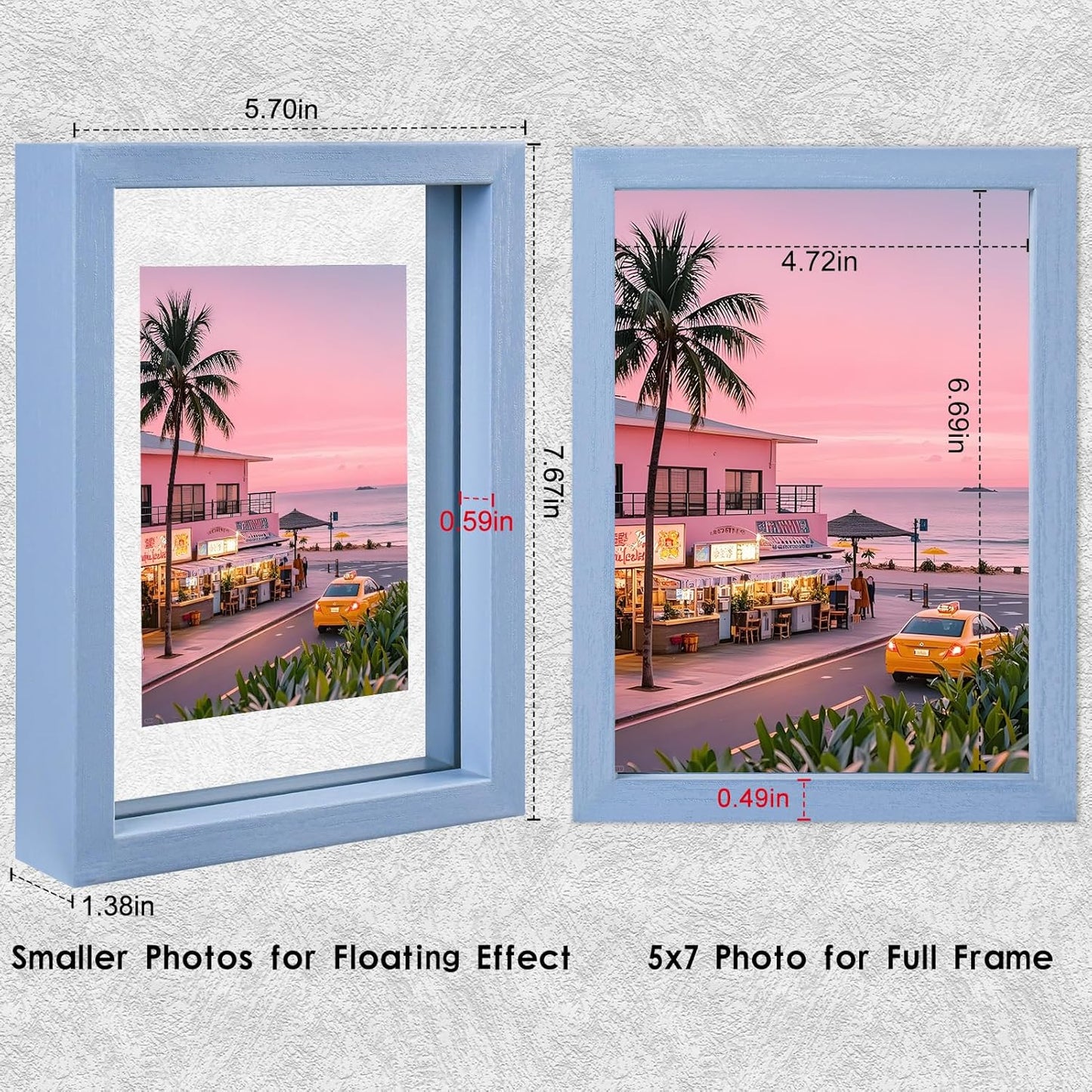 MUYE 11x14 Floating Frame Set of 2,Double Glass Rustic Frame,Display Any Size Photo up to 11x14,Wall Mount or Tabletop Standing,Natural