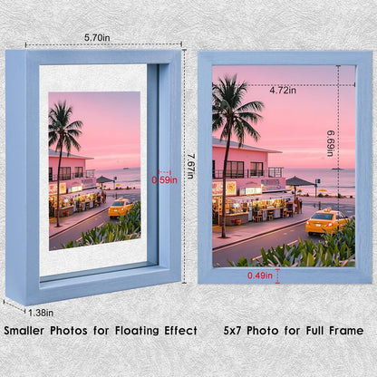 MUYE 11x14 Floating Frame Set of 2,Double Glass Rustic Frame,Display Any Size Photo up to 11x14,Wall Mount or Tabletop Standing,Natural