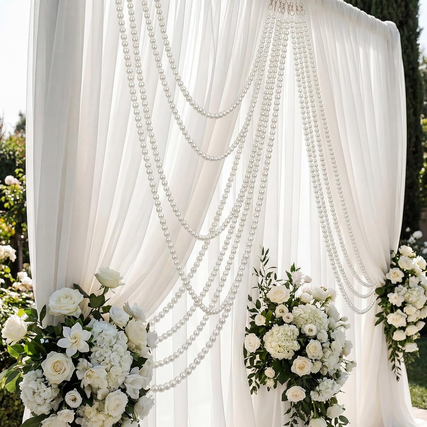 Canlierr 2 Pcs 5.6ft Wedding Giant Pearl Garland Decorations Large Faux Bead Garland with Hook for Ceremony Photo Booth Outdoor Proposal Scene Garden Beach Party Decor(Ivory White,25mm,Simple)