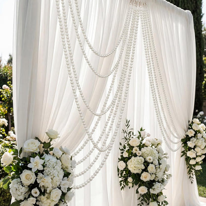 Canlierr 2 Pcs 5.6ft Wedding Giant Pearl Garland Decorations Large Faux Bead Garland with Hook for Ceremony Photo Booth Outdoor Proposal Scene Garden Beach Party Decor(Ivory White,25mm,Simple)