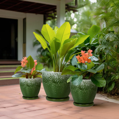 Plant Pots Indoor, Ceramic Planters Pots with Drainage Holes and Saucers, 10+8+6 Inch, Set of 3, Round Large Flower Pots for Indoor Outdoor Plants, Blue