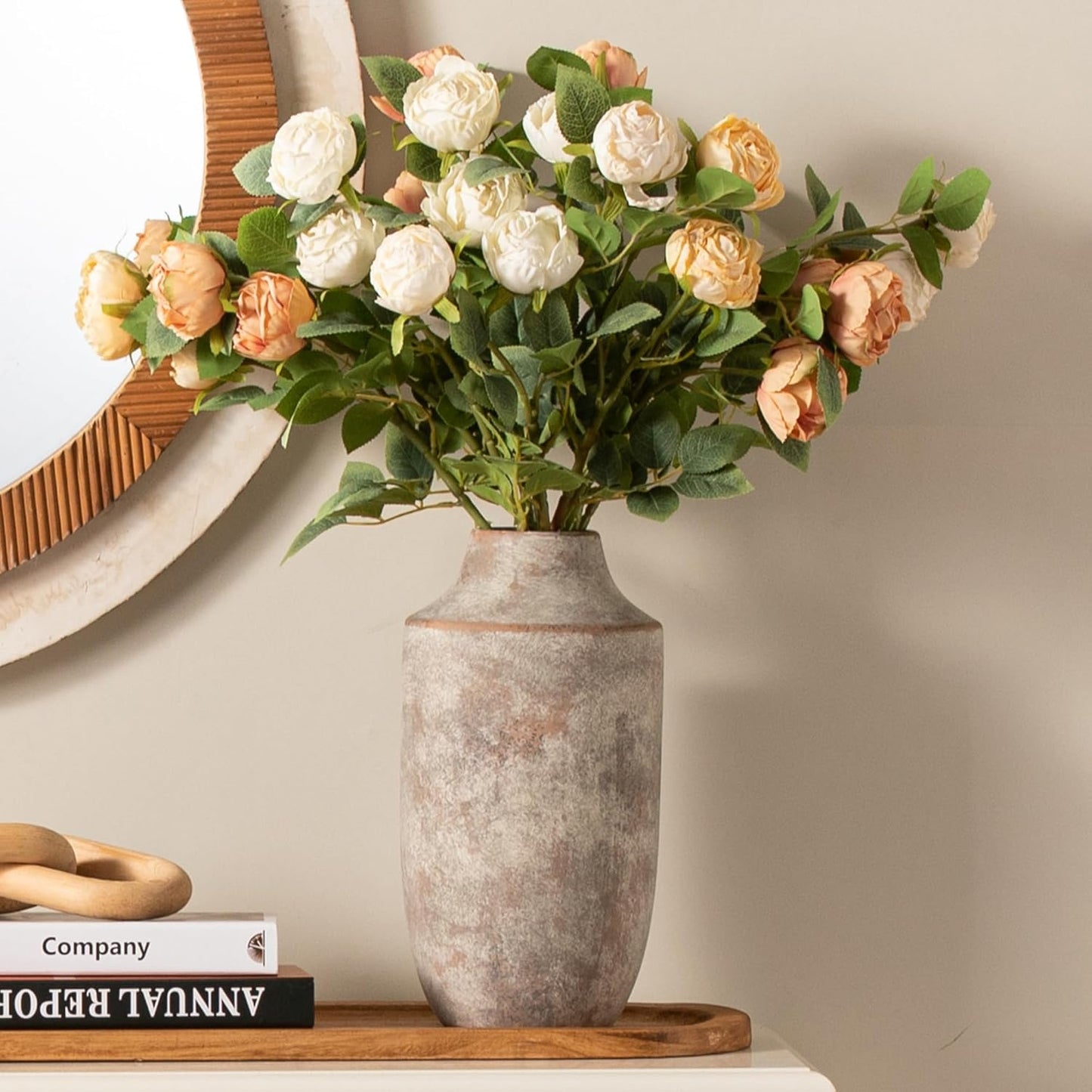 Mitt&Ditt Ceramic Flower Vase with Handles, 11 inch Tall Vase for Centerpieces, Large Decorative Terracotta Vases, Farmhouse Rustic Vases for Home Decor, Living Room, Table, Neutral