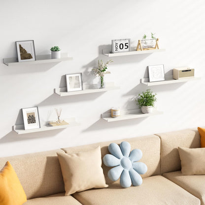 upsimples 6 Pack Wooden Floating Shelves, Wall Storage Decor Shelf for Bathroom, Bedroom, Living Room, Kitchen, Office and Laundry Room, Wall Mounted Display Hanging Shelf, Brown