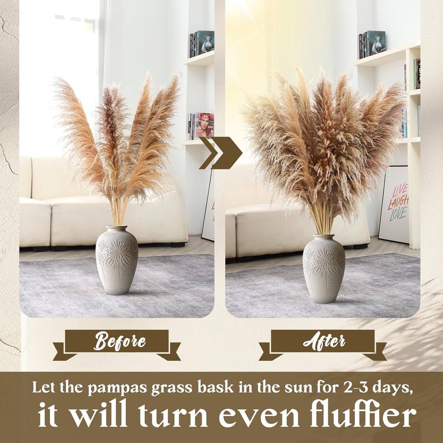 Pasuvsigt 12pcs 40'' Dried Pampas Grass Decor - Tall-Large Pampas Grass - Natural Beige - Boho Home Decor