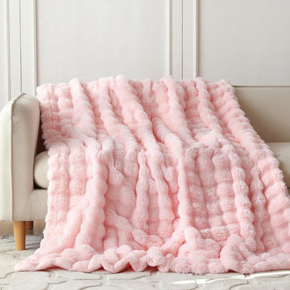 COOVA Faux Fur Throw Blanket for Couch, Cozy Soft and Fuzzy Plush Rabbit Fur Bubble Blanket for Sofa Bedroom Living Room, 50x60 Inches Tie Dye Brown