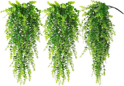 RECUTMS Artificial Hanging Plants Fake Hanging Plant Faux Eucalyptus Leaf Greenery Vine Outdoor UV Resistant Plastic Plants Home Garden Wedding Party Indoor Outdoor Decorations(White)