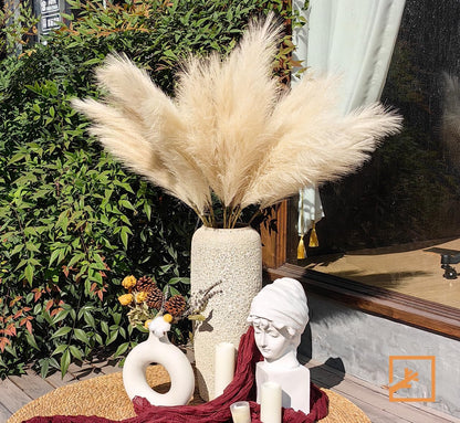 ZIFTY 7-Pcs 38"/3.1FT Faux Pampas Grass Large Tall Fluffy Artificial Fake Flower Bedroom Decor Boho Decor Bulrush Reed Grass for Vase Filler Farmhouse Home Wedding Decor (Beige Mixed)