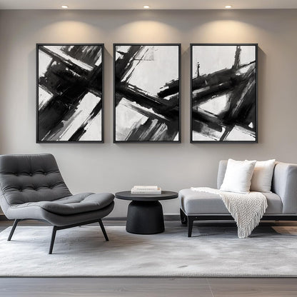 Large Framed Black and White Abstract Wall Art for Living Room, 3 Piece Big Modern Canvas Prints Paintings Artwork for Walls, Minimalist Abstract Art Pictures for Hallway, Office Wall Decor 24x36 In