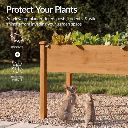 Best Choice Products 72x24x30in Raised Garden Bed, Elevated Wood Planter Box Stand for Backyard, Patio, Balcony w/Divider Panel, 6 Legs, 300lb Capacity - Natural