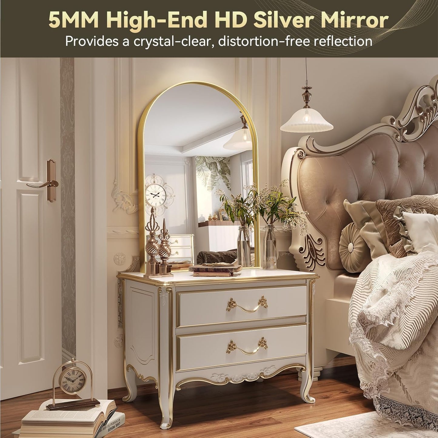 Brightify Arched Mirror, Arched Wall Mirror, 24 x 32 Inch Silver Arch Mirror, Metal Frame Silver Bathroom Mirror, Arched Top Bathroom Vanity Mirror for Living Room Bedroom Mantel Entryway Hallways