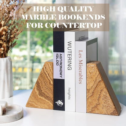 Karibiber Travertine Bookends for Heavy Books, Marble Decorative Bookends for Shelves, Heavy-Duty Stone Book Ends for Hardback Book & Cookbooks, Unique Book Stopper & Holder, Travertino Italy