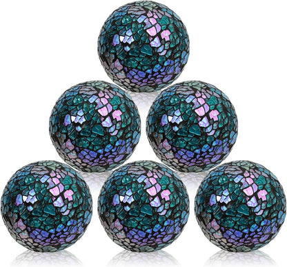 Kesywale 6PCS Decorative Balls Set 2.4 Inches/ 6cm Small Mosaic Spheres Glass Orbs Decorative Balls for Centerpiece Bowls Vases Fillers Dining Coffee Table Wedding Party Decor (Black)