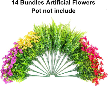 HyeFlora Artificial Flowers for Outdoor Indoor Garden Home Decoration, Faux Flower Daisy with Eucalyptus Leaves Fake Plants Greenery Boxwood Porch Patio, 12 Bundles (Mix Pink Red Purple Yellow)
