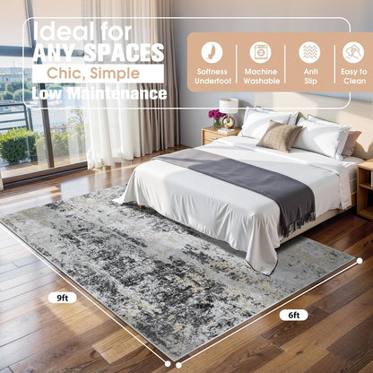 8x10 Area Rugs for Living Room Rug Washable: Abstract Large Rug for Dining Room Bedroom Carpet Non Slip 8 by 10 Indoor Modern Nursery Home Office Blue Grey