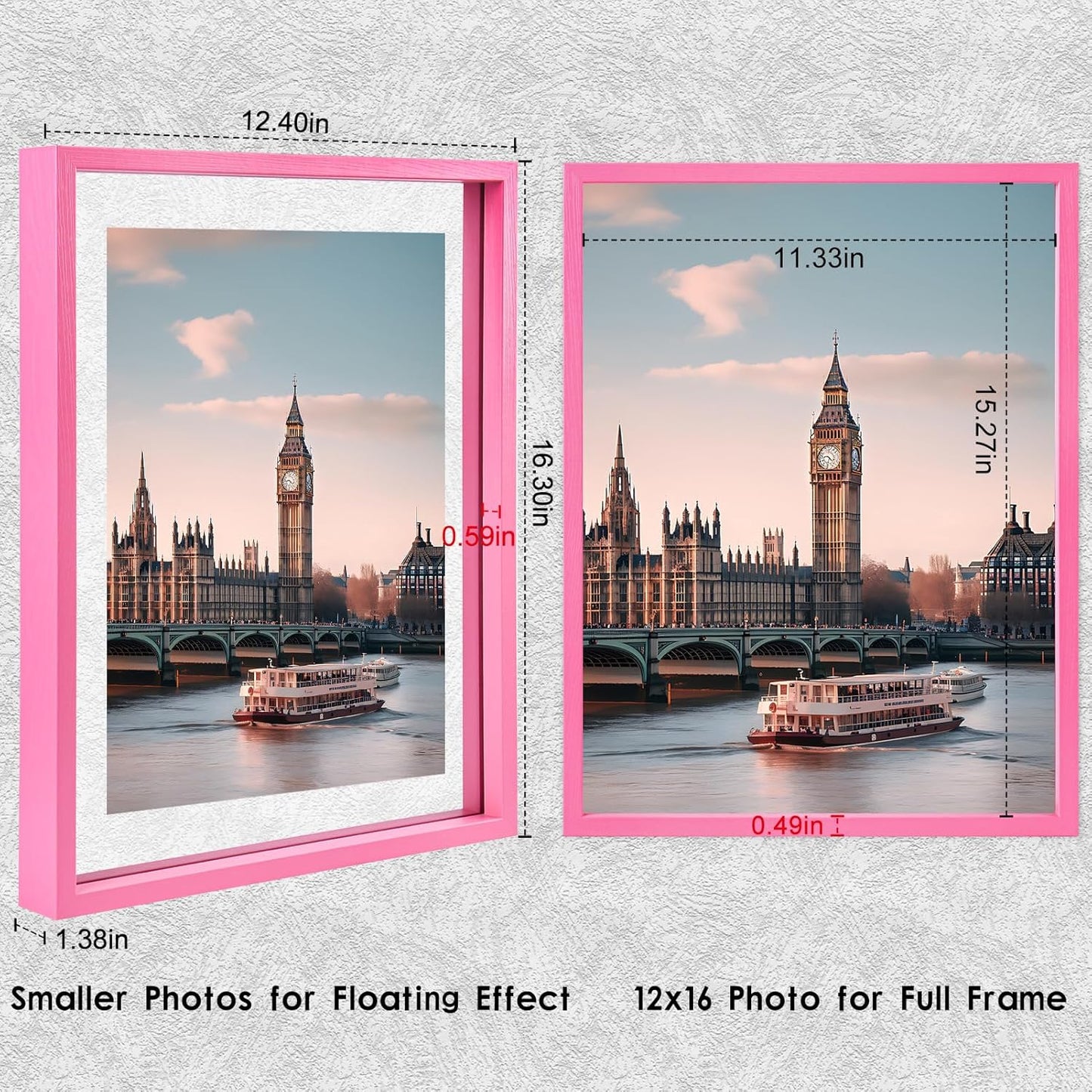 MUYE 11x14 Floating Frame Set of 2,Double Glass Rustic Frame,Display Any Size Photo up to 11x14,Wall Mount or Tabletop Standing,Natural