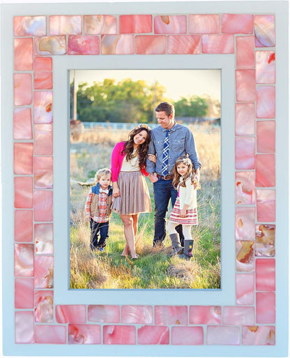 Silver Plate Picture Frame 5x7 Mother of Pearl 5 by 7 Photo Frame Mosaic Glass Tabletop Frame (Grey+ White,1pc)