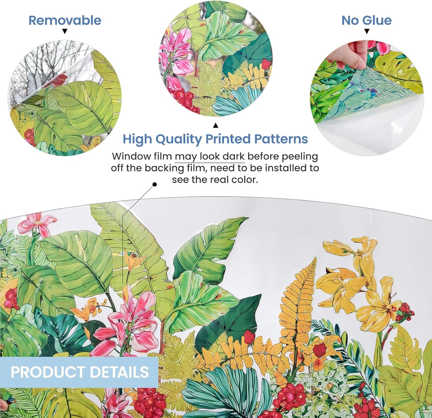 ADD.HERES Window Privacy Film,Colorful Floral Window Stickers,Removable DIY Bouquet Static Clings, Decals for Home School Office Party Supplies, Wildflower Reverie‌, 17.5 x 78.7 in