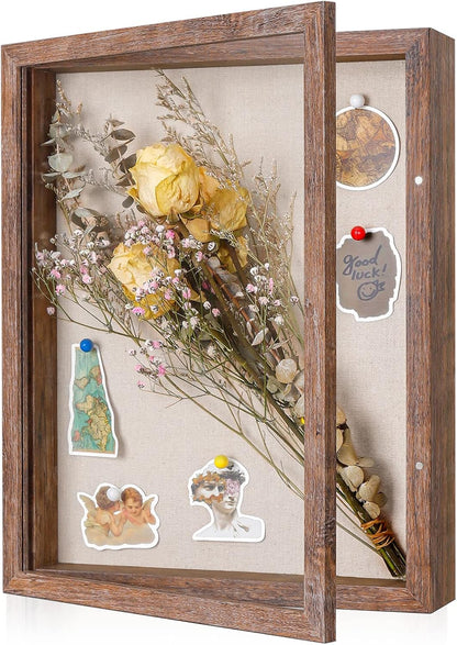 Califortree 8x10 Shadow Box Frame with Linen Back - Sturdy Rustic Memory Display Case of Flower, Pictures, Medals and More, White