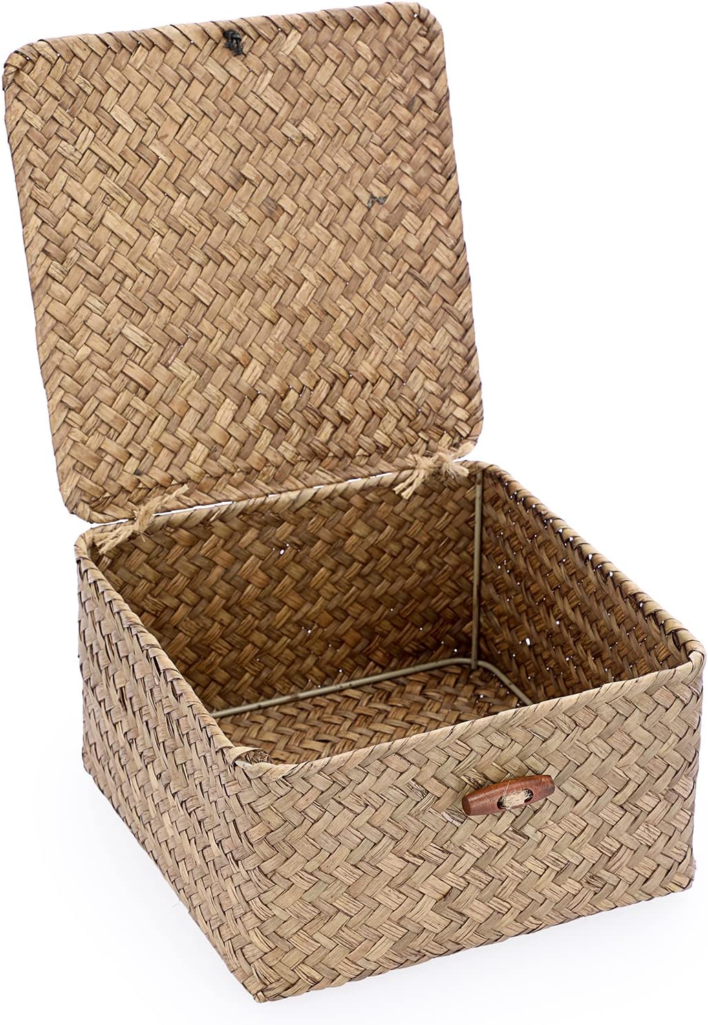 Hipiwe Seagrass Basket with Lid Wicker Storage Basket Square Handwoven Decorative Baskets Box for Shelf Multipurpose Household Baskets Home Decor,X-small