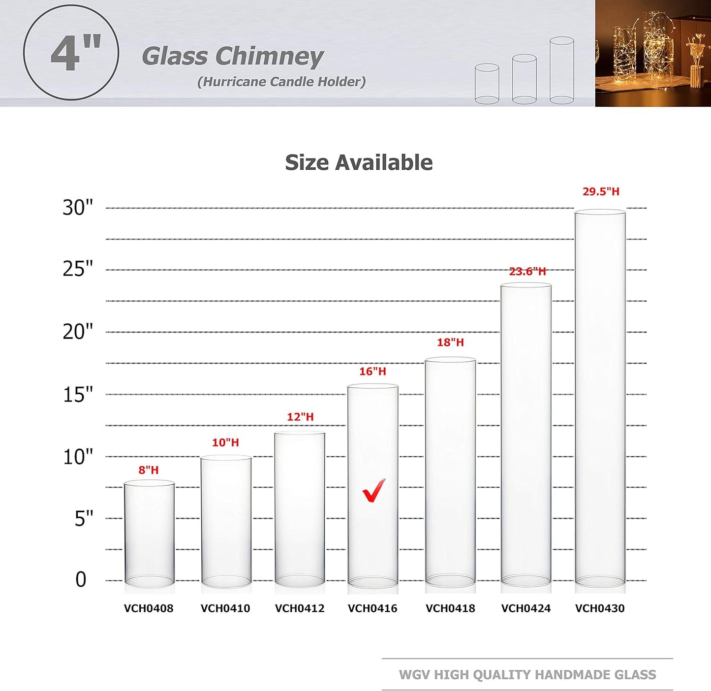 WGVI Hurricane Candle Holder Sleeve, Wide 4", Height 10", Clear Glass Cylinder Candleholder, Chimney Tube, Open Ended Candle Shade, 1 Piece - Colors A