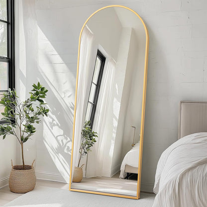 DUMOS Arched Full Length Mirror with Stand 64"x21" Floor Standing Aluminum Frame for Bedroom Body Hanging Leaning Modern Simple Home Decor Shatter-proorf Nano Glass Wall Living Room Cloakroom Black