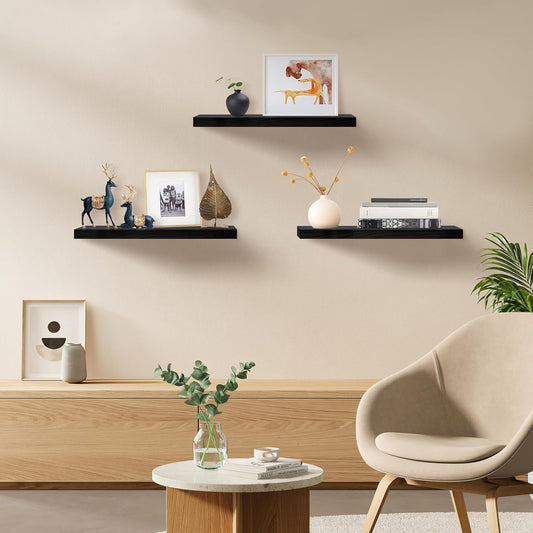 Upassion White Floating Shelves - Set of 3, 16" Wall Mounted Shelves for Home Decor, Living Room, Bedroom, Bathroom, Kitchen