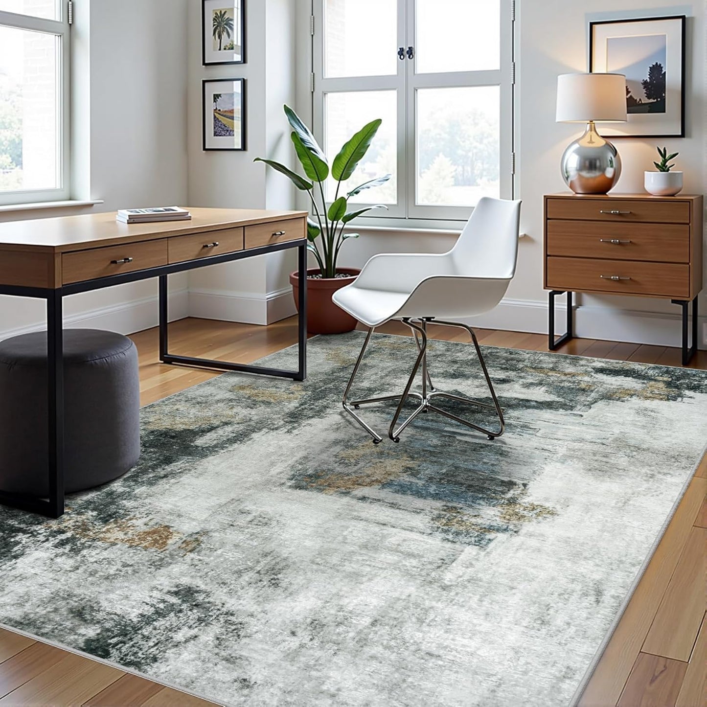 8x10 Area Rugs for Living Room Rug Washable: Abstract Large Rug for Dining Room Bedroom Carpet Non Slip 8 by 10 Indoor Modern Nursery Home Office Blue Grey