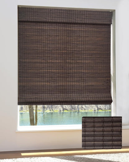 UNISHADES Cordless Bamboo Roman Shades for Windows, Blinds Size (30.5" W ×48" H) Colour (Highfield Teak)