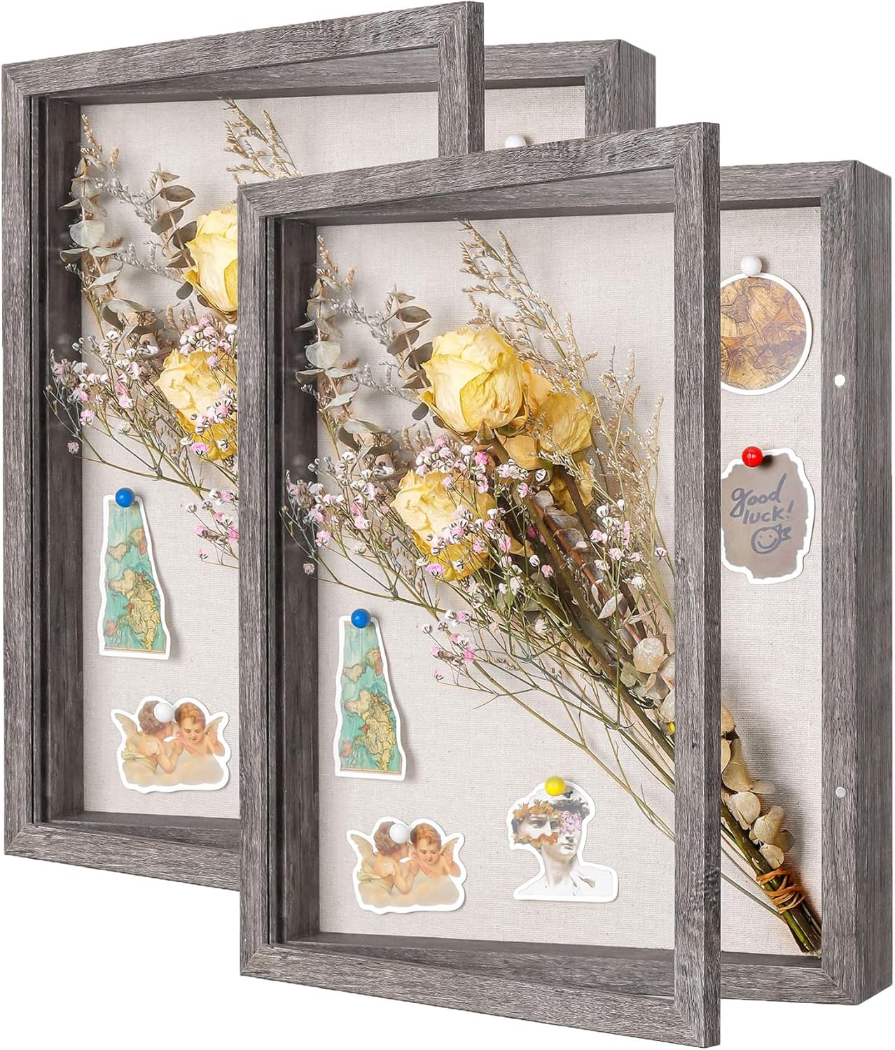 Califortree 8x10 Shadow Box Frame with Linen Back - Sturdy Rustic Memory Display Case of Flower, Pictures, Medals and More, White