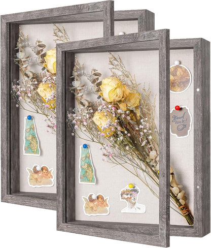 Califortree 8x10 Shadow Box Frame with Linen Back - Sturdy Rustic Memory Display Case of Flower, Pictures, Medals and More, White