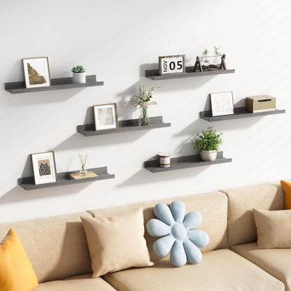 upsimples 6 Pack Wooden Floating Shelves, Wall Storage Decor Shelf for Bathroom, Bedroom, Living Room, Kitchen, Office and Laundry Room, Wall Mounted Display Hanging Shelf, Brown