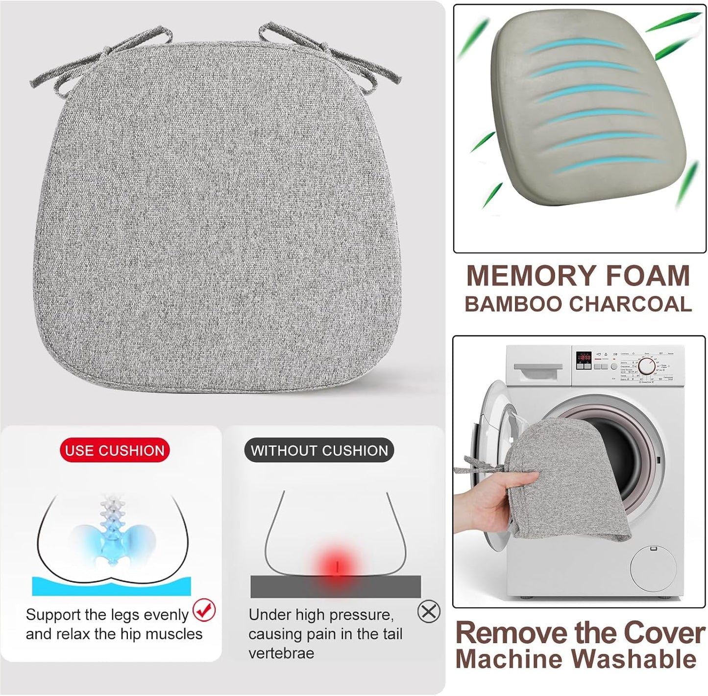 SINOSSO 1 Pack Memory Foam Chair Cushions for Dining Chair, Friendly Woven Fabric 16" U-Shape Comfortable Kitchen Chair Pad, Removable Slip Resistant Seat Cushion (1 Piece, Blue)