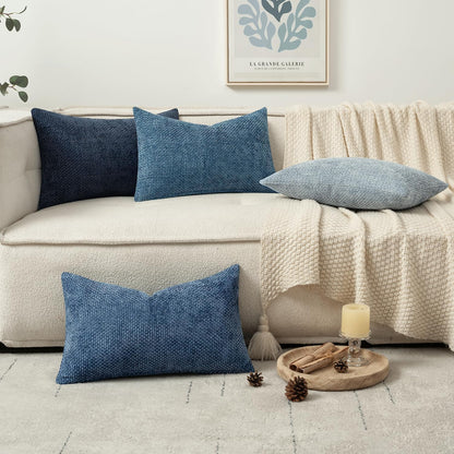 MIULEE Pack of 4 Couch Throw Pillow Covers 18x18 Inch Neutral Soft Decorative Chenille Pillow Covers Farmhouse Boho Cushion Covers for Mid Century Modern Spring Home Decor Sofa Bedroom Living Room