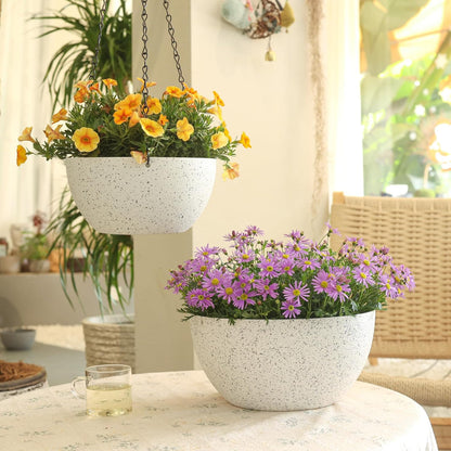 T4U Hanging Planters for Indoor Plants, 10 Inch Hanging Planter Outdoor 2 Pack, Hanging Basket with Drainage Holes, Hanging Plant Holder Indoor, Flower Pots, Plant Pots for Garden, Grey
