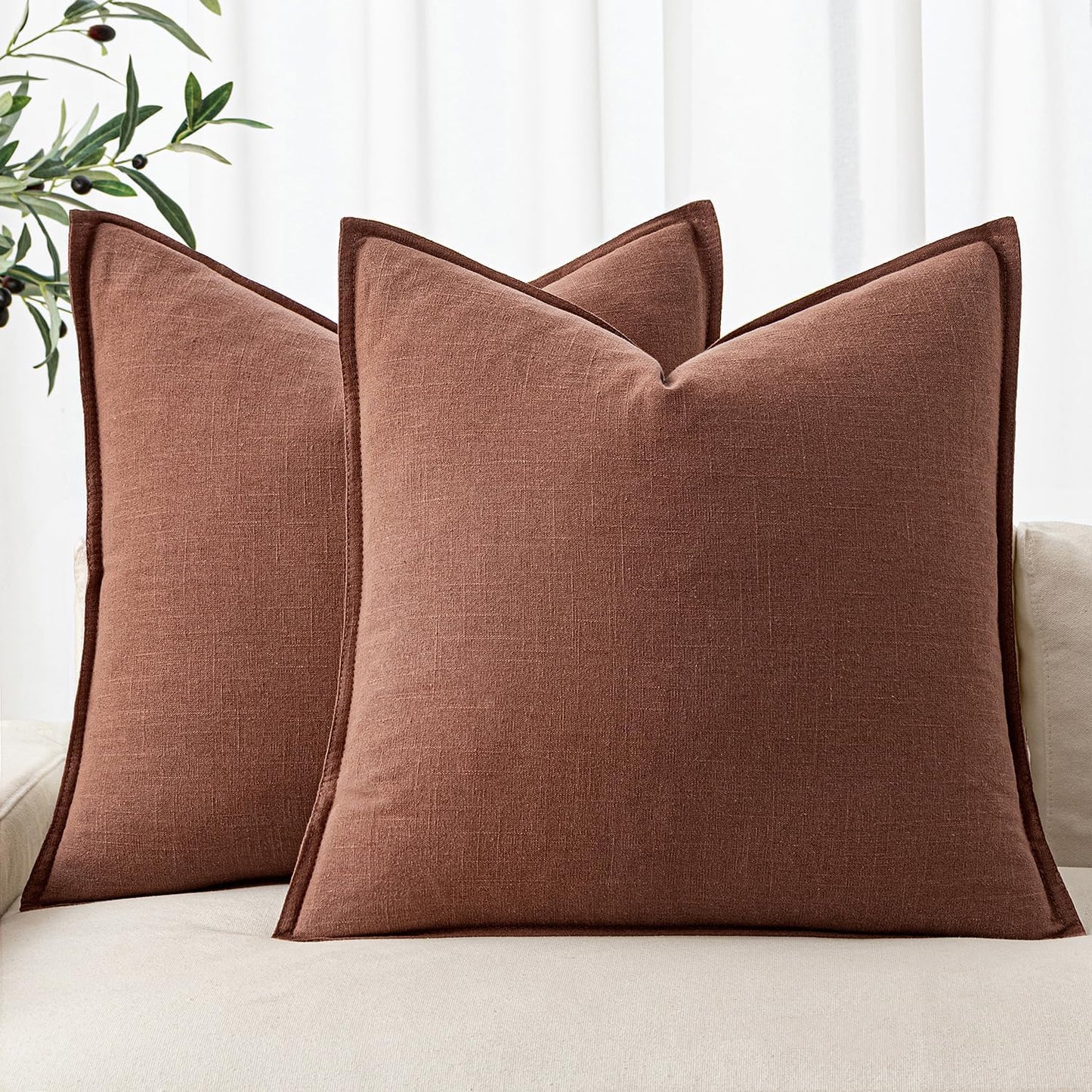MIULEE Decorative Linen Euro Sham Pillow Covers 26x26 Cream White Boho Farmhouse Neutral Couch Throw Pillows for Bed Pack of 2 Accent Modern Pillowcase Sofa Livingroom Home Decor