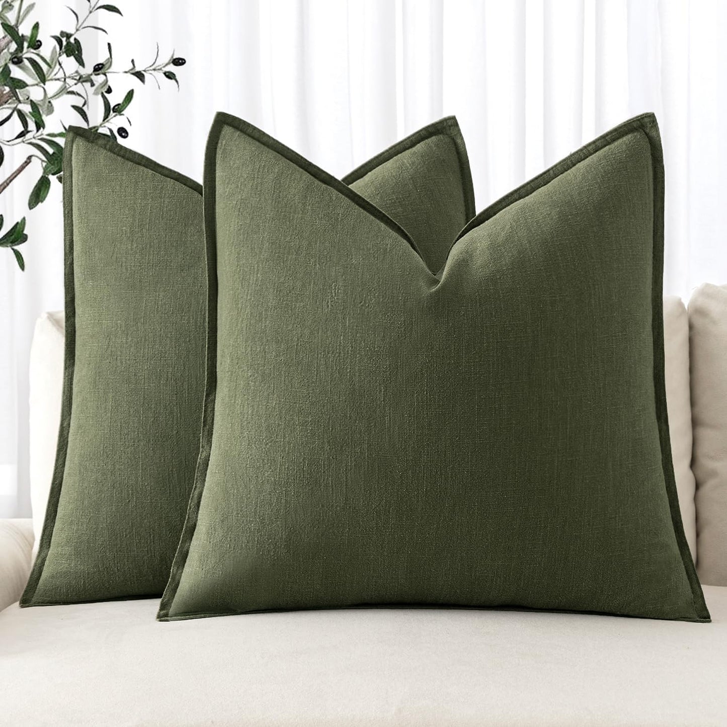 MIULEE Decorative Linen Euro Sham Pillow Covers 26x26 Cream White Boho Farmhouse Neutral Couch Throw Pillows for Bed Pack of 2 Accent Modern Pillowcase Sofa Livingroom Home Decor