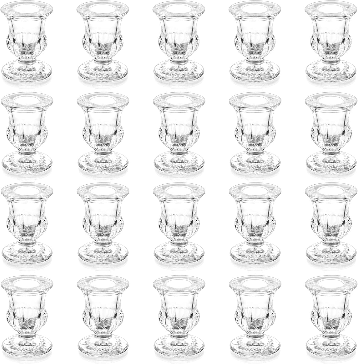 Romadedi Glass Taper Candle Holders - Clear Small Candlestick Holder Bulk, Thicker Glass Candle Sticks Set for Wedding Christmas Party Dining Table Table Centerpiece Decor, 2Pcs