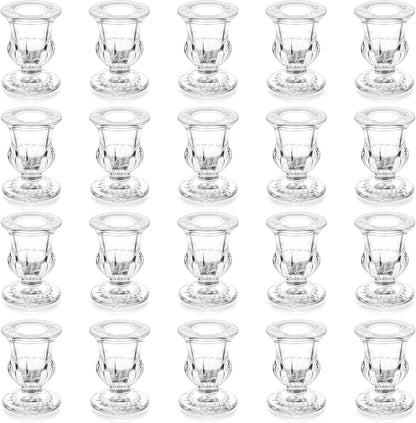 Romadedi Glass Taper Candle Holders - Clear Small Candlestick Holder Bulk, Thicker Glass Candle Sticks Set for Wedding Christmas Party Dining Table Table Centerpiece Decor, 2Pcs