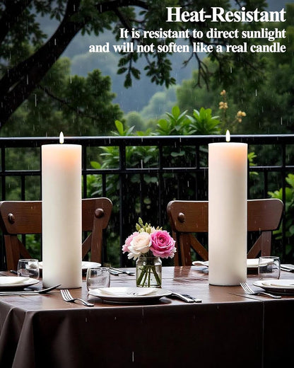 Gmnee 3"x4" Outdoor Waterproof Flameless Candles with Remote and Timers, LED Candles, Battery Operated Candles, Electric Fake Pillar Candles for Patio, Porch, and Lanterns Decor (Ivory, Plastic)