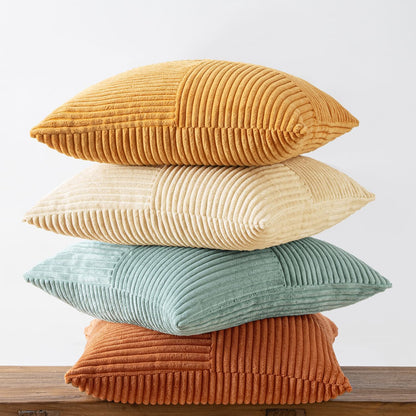 MIULEE Teal Orange Decorative Throw Pillow Covers 18x18 Inch Set of 4 Boho Corduroy Striped Cushion Cases Modern Farmhouse Patchwork Pillow Cases for Couch Sofa Bedroom Home Decor