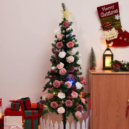 InnoGear Artificial Flowers, 50 Pcs Dark Red Foam Fake Roses Bulk with Stems for Mother's Gift Decoration Celebration DIY Wedding Bouquets Centerpieces Bridal Shower Party Christmas Tree
