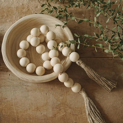 Extra Large Wood Bead Garland with 1.4" Diameter Wood Beads, Wooden Beads Garland with Tassels, Decorative Beads Home Decor, Farmhouse Beads Decor (Natural, 50 Inches)