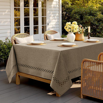 MIULEE Beige Rectangle Linen Polyester Tablecloth with Decorative Cutouts Spring Waterproof Stain Resistant & Shrink-Proof Table Cloth 52x70 inch Farmhouse Style for Dining Wedding and Outdoor