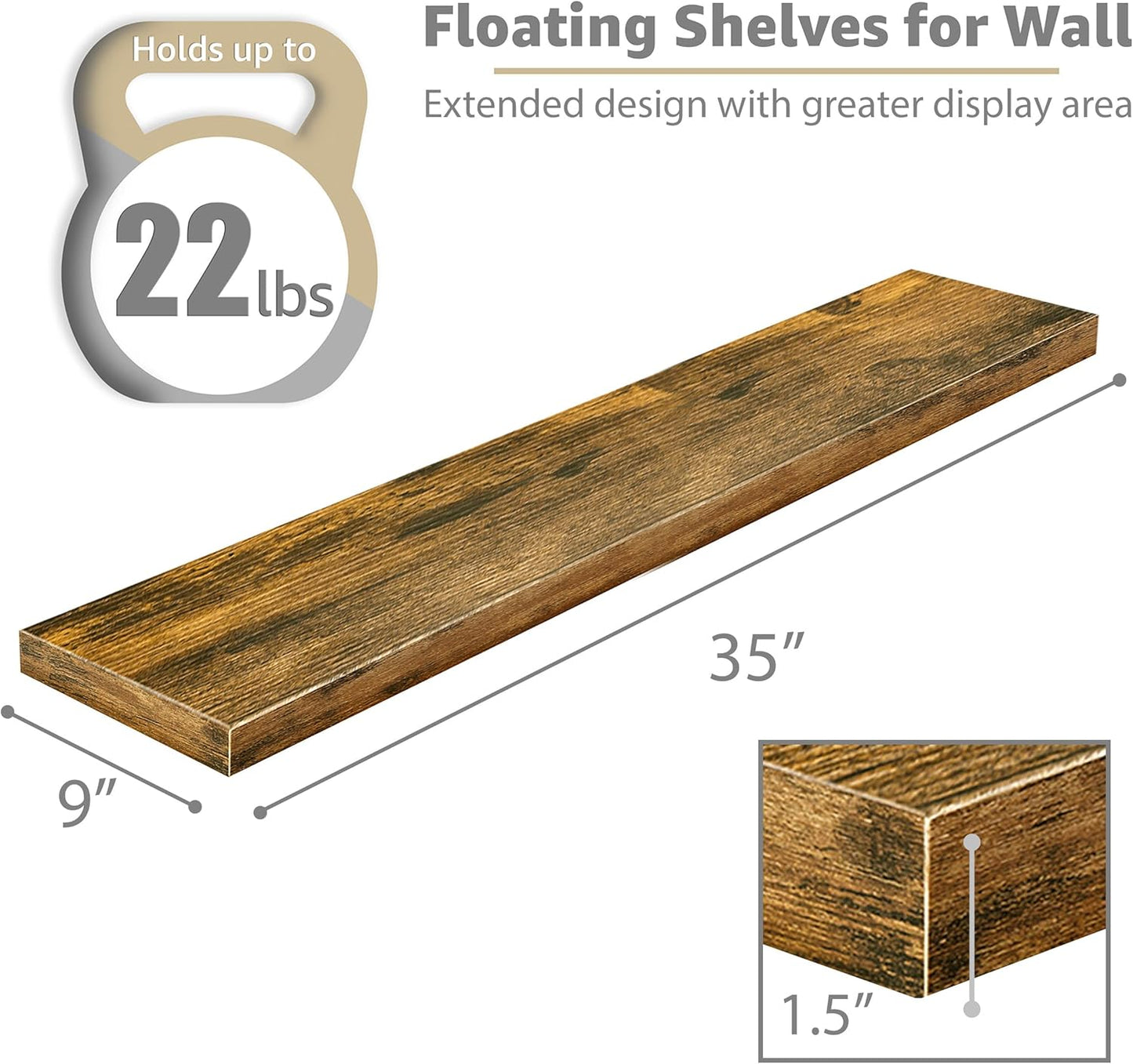 Sorbus Floating Shelves for Wall - 48 Inch Long Bathroom Shelves, Wall Decor for Bedroom, Kitchen, Living Room & Book Storage - Mounted Floating Shelf with Invisible Brackets (Maple Wood, 2 Pack)