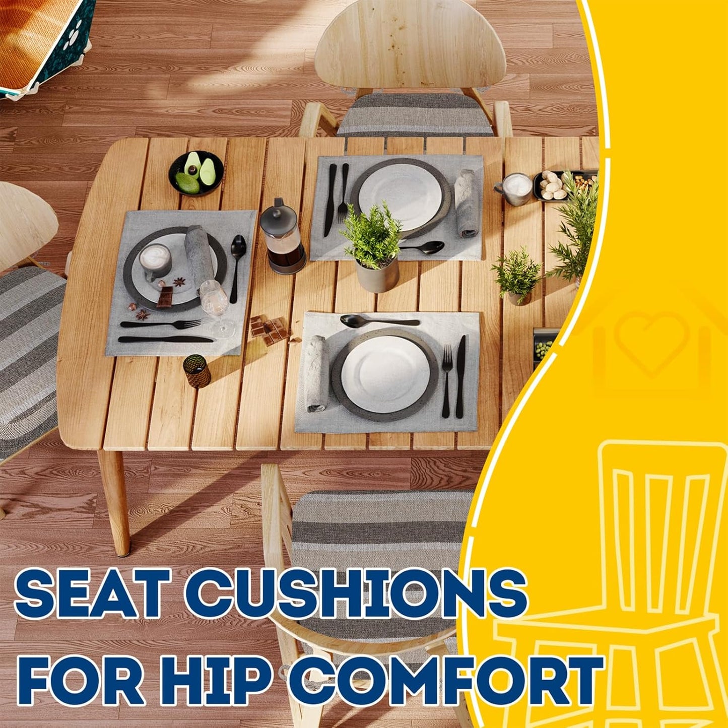 AAAAAcessories D-Shaped Chair Cushions, 2" Thick Dining Chair Pads with Ties and Removable, Machine-Washable Cover, 17" x 16", Set of 4, Oatmeal Beige - Colors B